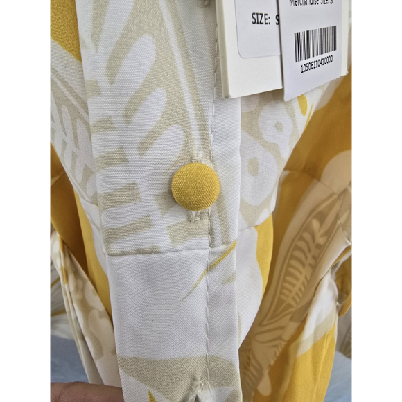 Moonsea Yellow/white Short Sleeve Maxi Poly Dress. 1/4button. Ladies Size Small - Picture 9 of 14